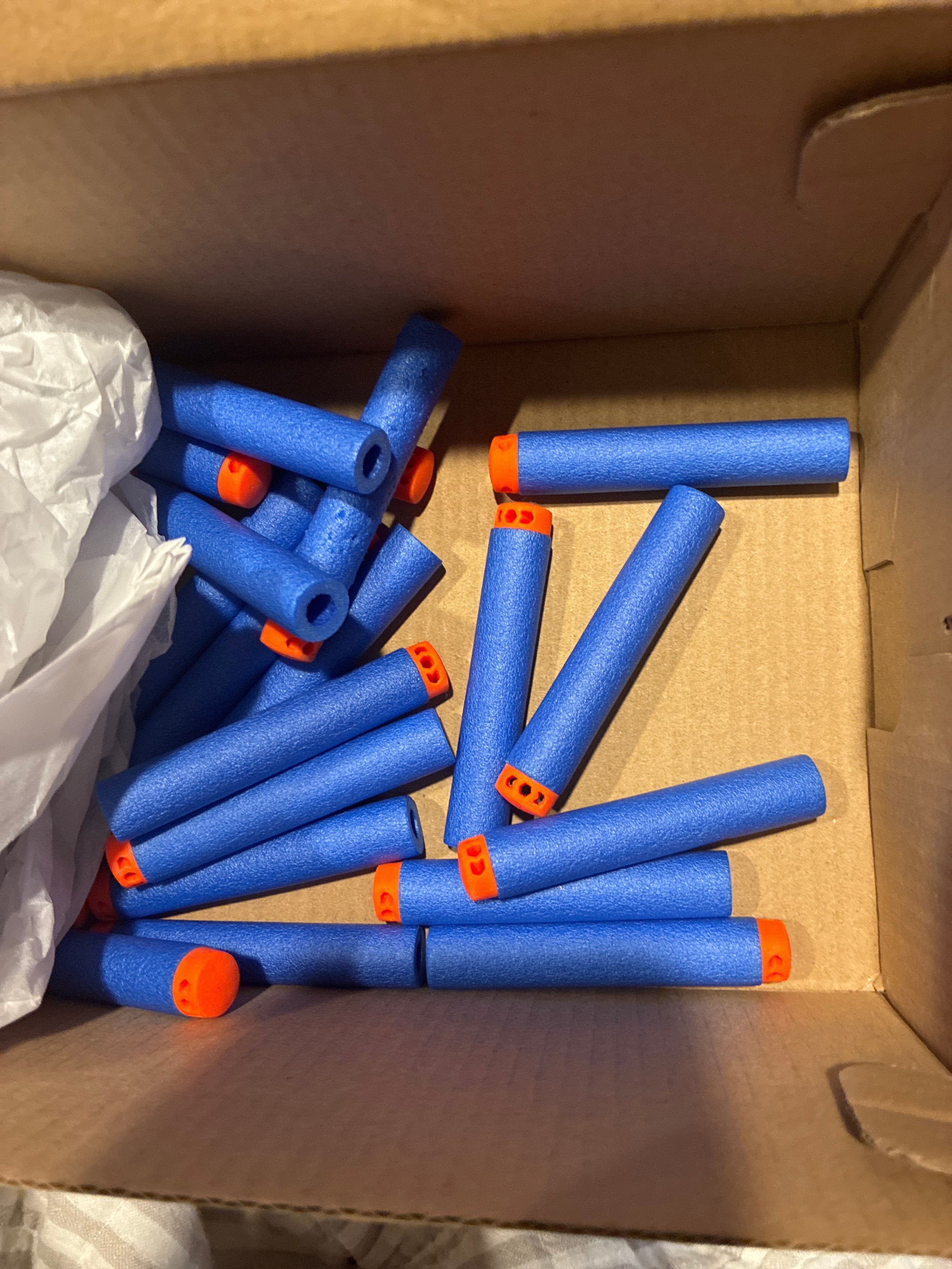 Orange and blue nerf bullets